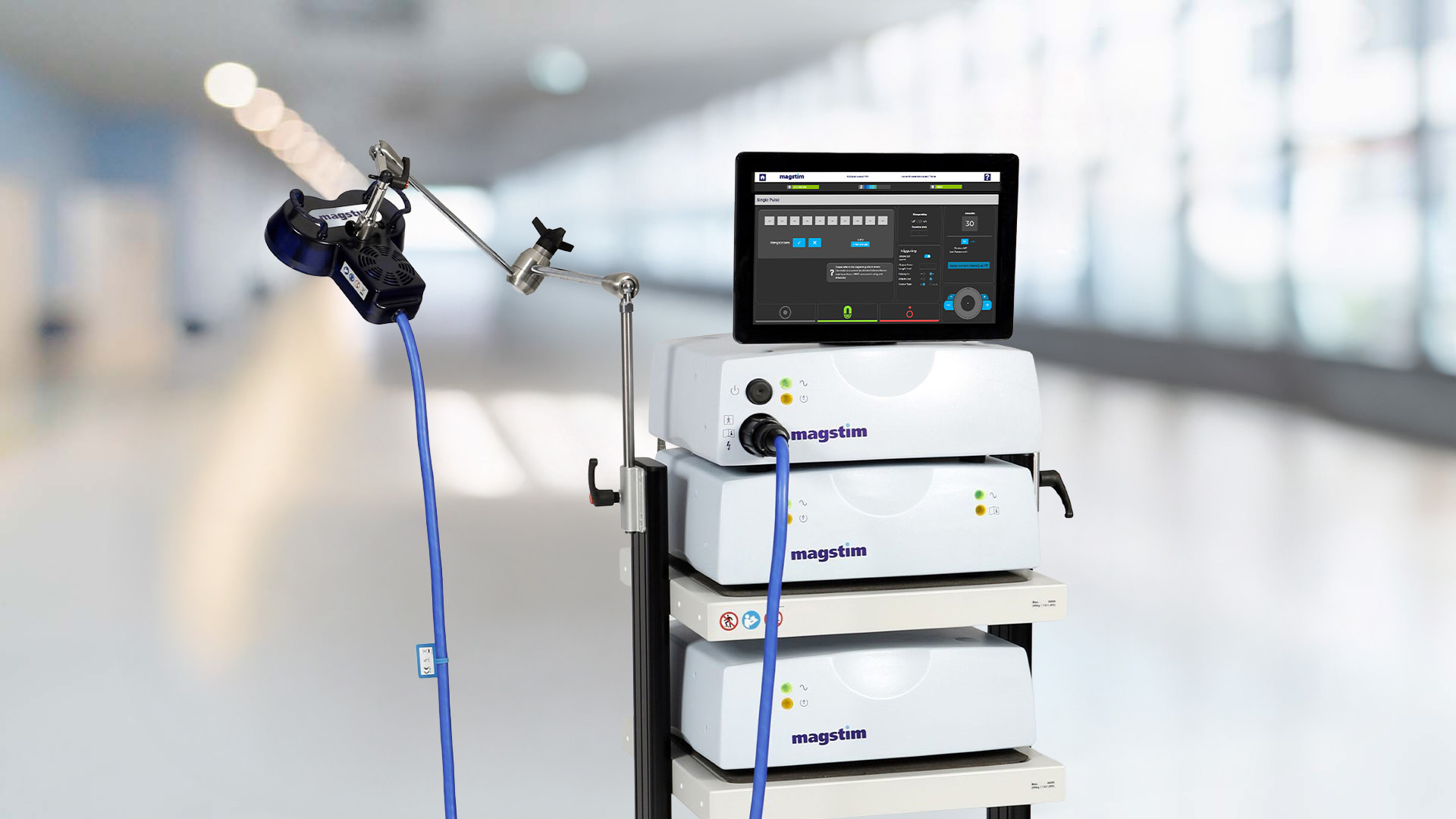 Système TMS Magstim Rapid avec sa bobine et son écran de commande